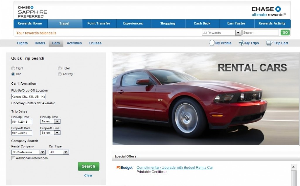 Chase Car Rentals Screen 2